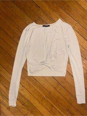 Forever 21 Ivory Long-Sleeve Twist Front Top